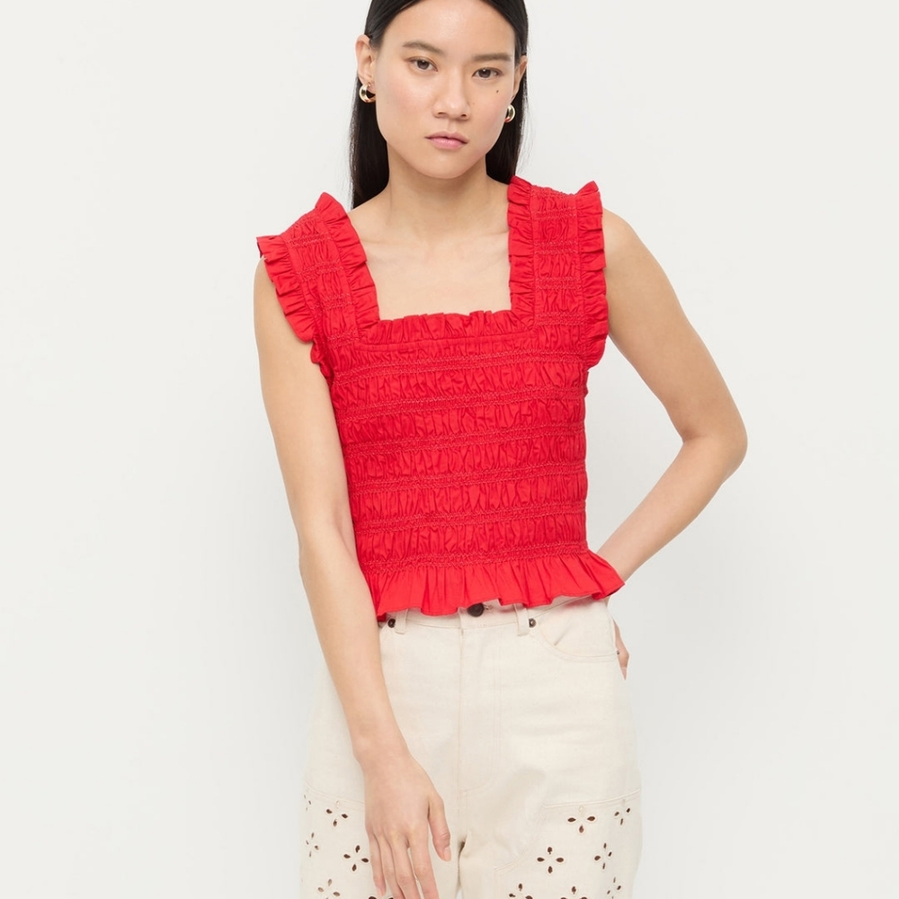 Elegant Red Ruffled Crop Top